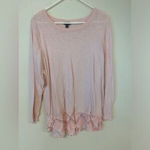 Torrid Size 3 Light Pink Long Sleeve Crewneck With Plaid Underlay